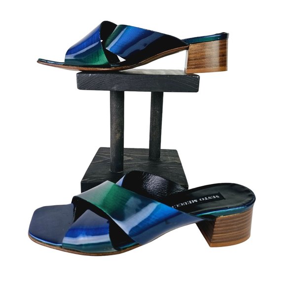 Vtg Sesto Meucci Ombre Blue Sandals Leather Criss Cross Slides Sz 6M - Picture 2 of 10